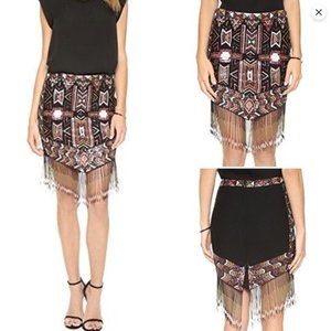 Stunning Haute Hippie Beaded Colorful Geometric Skirt w/ Fringe - Sz 6 ORIG $795